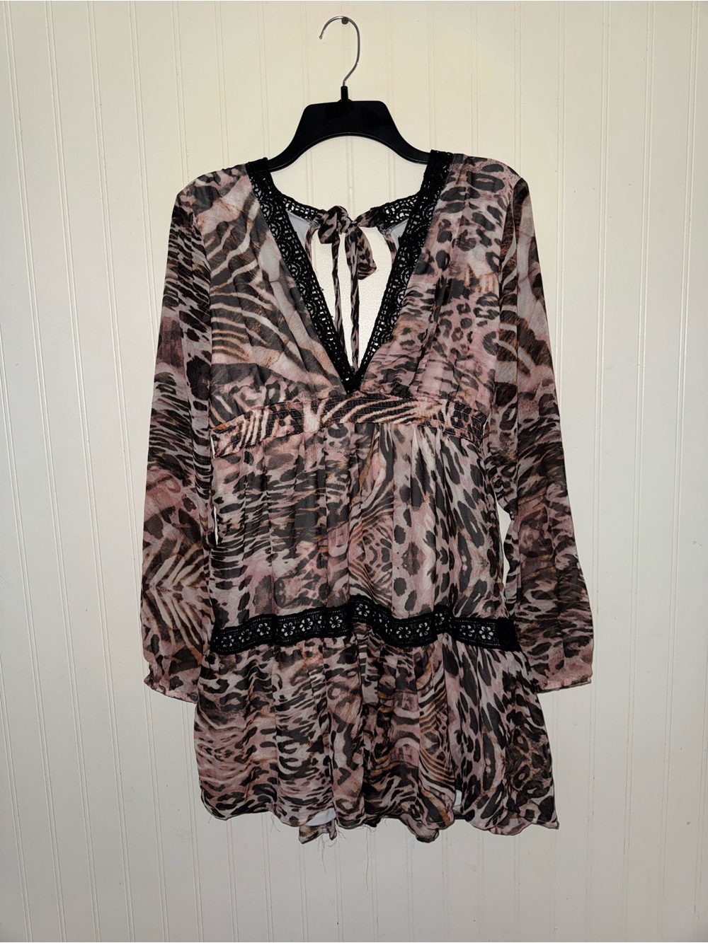 Kendall & Kylie Pink and Black Mixed Animal Print Mini Dress with Lace Trim